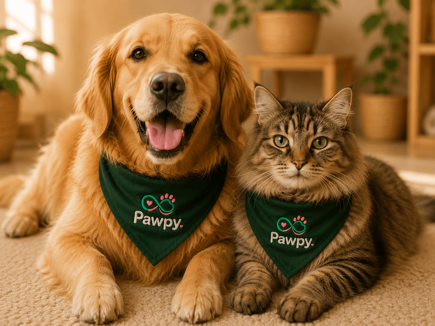 Familia Pawpy abrazando a su mascota